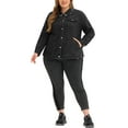 thumbnail image 2 of MODA NOVA Juniors Plus Size Button Down Chest Pocket Short Denim Jacket Black 1X, 2 of 5
