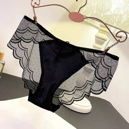 BUYISI Women Lace Panties Lingerie Soft Satin Silky Underwear Knickers Briefs Seamless Black M