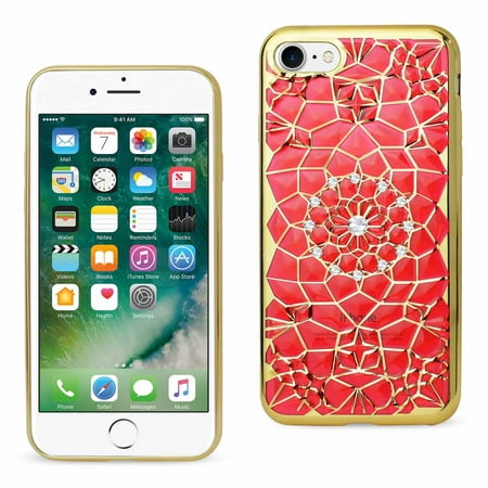 Iphone 7 Soft Tpu Case With Sparkling Diamond Sunflower Design In Red