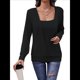 thumbnail image 1 of Tops de Larga con Cuello Cuadrado de Color Liso para Mujer Negro XL, 1 of 8
