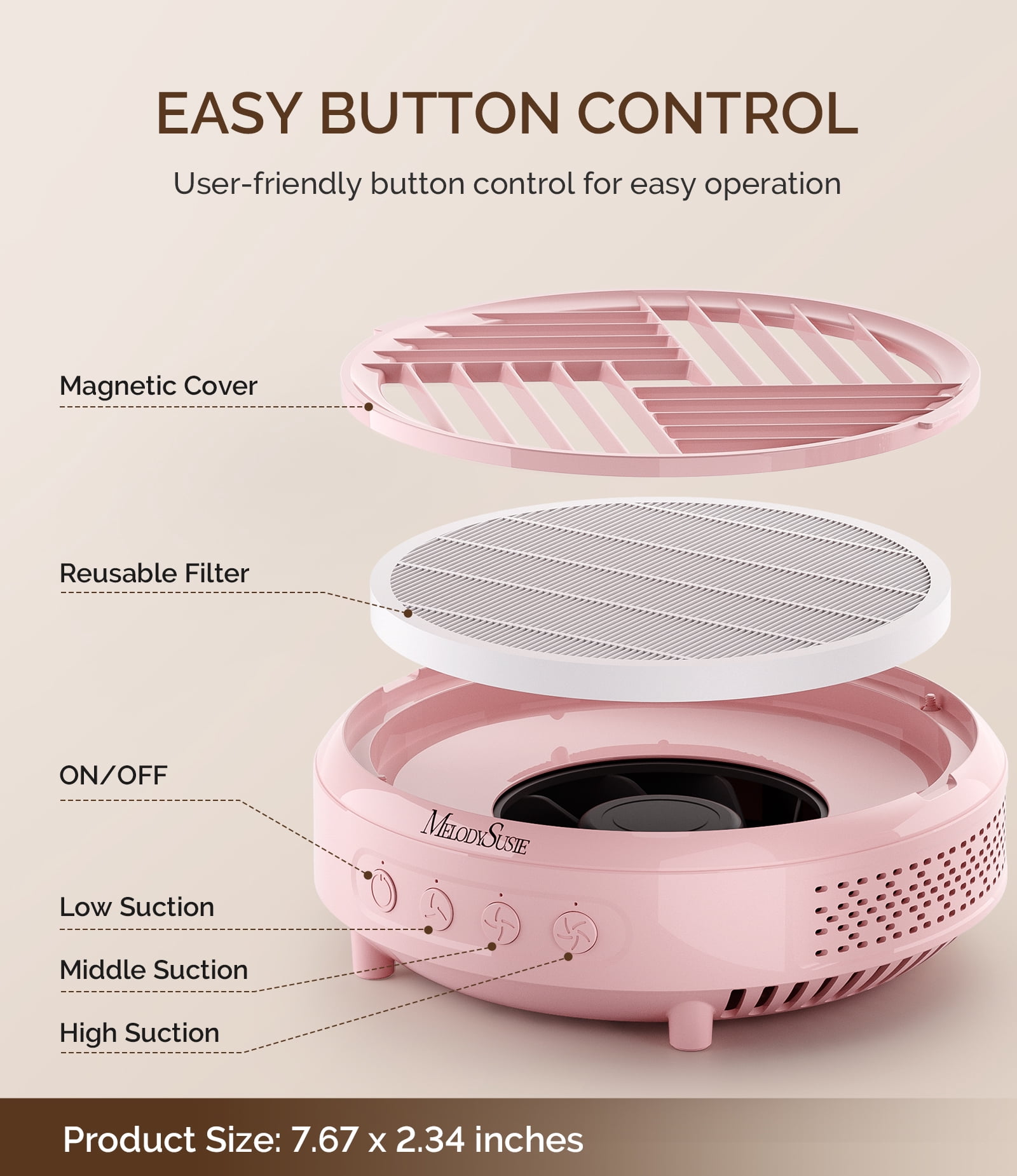 MelodySusie HPro Nail Dust Collector,Compact Vacuum Fan with Reusable Filter, Powerful Dust Suction Machine for Acrylic Nail Polishing, Salon & Home