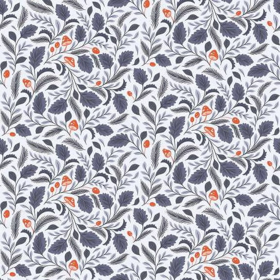 Periwinkle Fabric, Mushroom Forest Cotton Fabric, Sold by the Quarter Yard