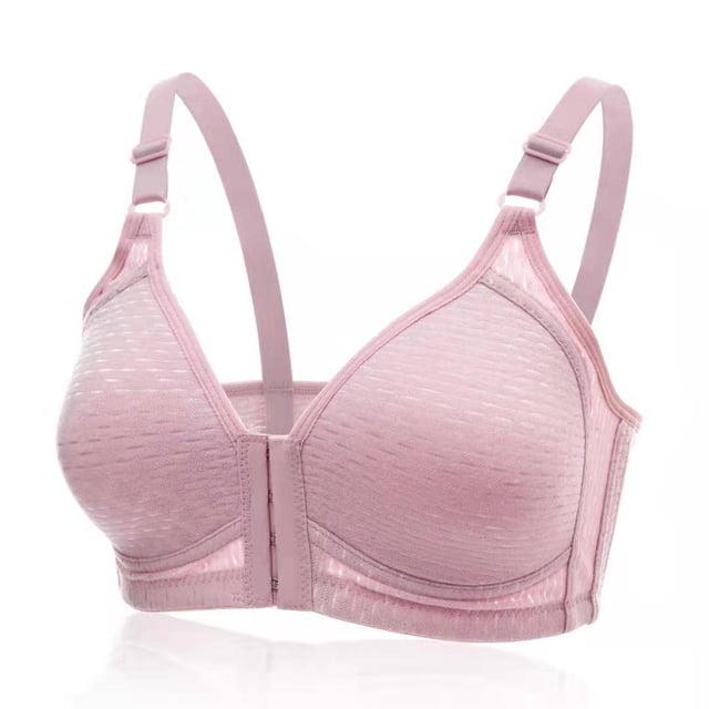 Ropa interior de gran tamaño de algodón fino sin aro con hebilla frontal sujetador fruncido transpirable cómodo ropa interior para mujeres de mediana edad y mayores