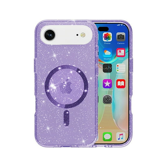 Glitter Magnetic PC & TPU Case for iPhone 17 Air with Tempered Glass Screen Protector - Purple