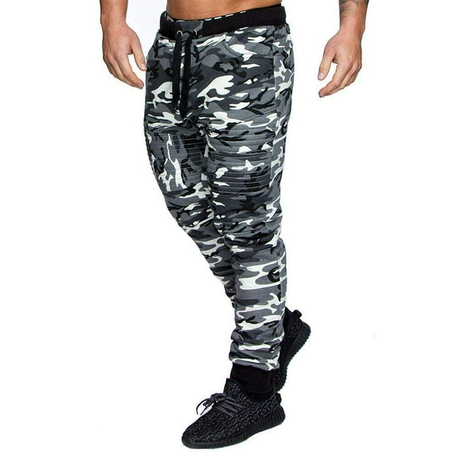 Men‘s Casual Camouflage Sweatpants Jogger Basic Ruched Pant Elastic Waist Drawstring Outdoor Sports Trousers
