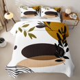 thumbnail image 2 of Castle Fairy Minimalist Leaf Silhouette Quilt King 3 Pieces,Abstract Curved Shape King Coverlet Set,Olive Ochre Beige,1 Bedspread and 2 Pillowcases, 2 of 7