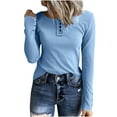 thumbnail image 7 of FRSASU Womens Casual Button V Neck Long Sleeve Shirts Loose Solid Color Fashion Blouses Tops Sky Blue XL(XL), 7 of 7
