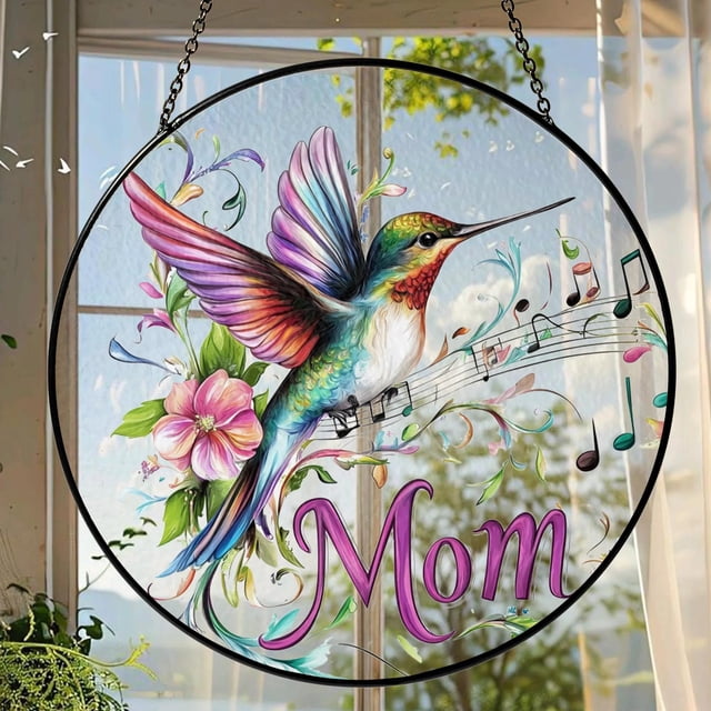 Regalo conmemorativo de Suncatcher con vidrieras y colibrí para mamá