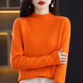 thumbnail image 1 of Suéter de lana para mujer, otoño e invierno, suéter de cuello alto medio sin costuras, camisa de punto con parte inferior, 1 of 6