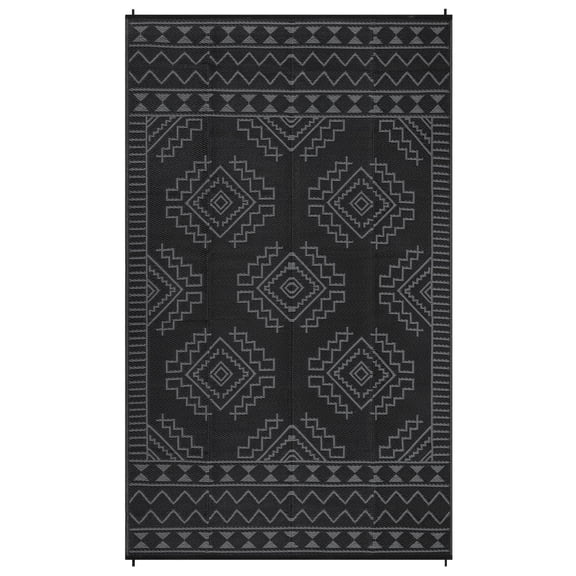 EastVita 9 x 12 ft Plastic Black and Gray Rectangular Beach Front Porches Patio Picnic RV Camping Garage Outdoor Bohemia Area Rug