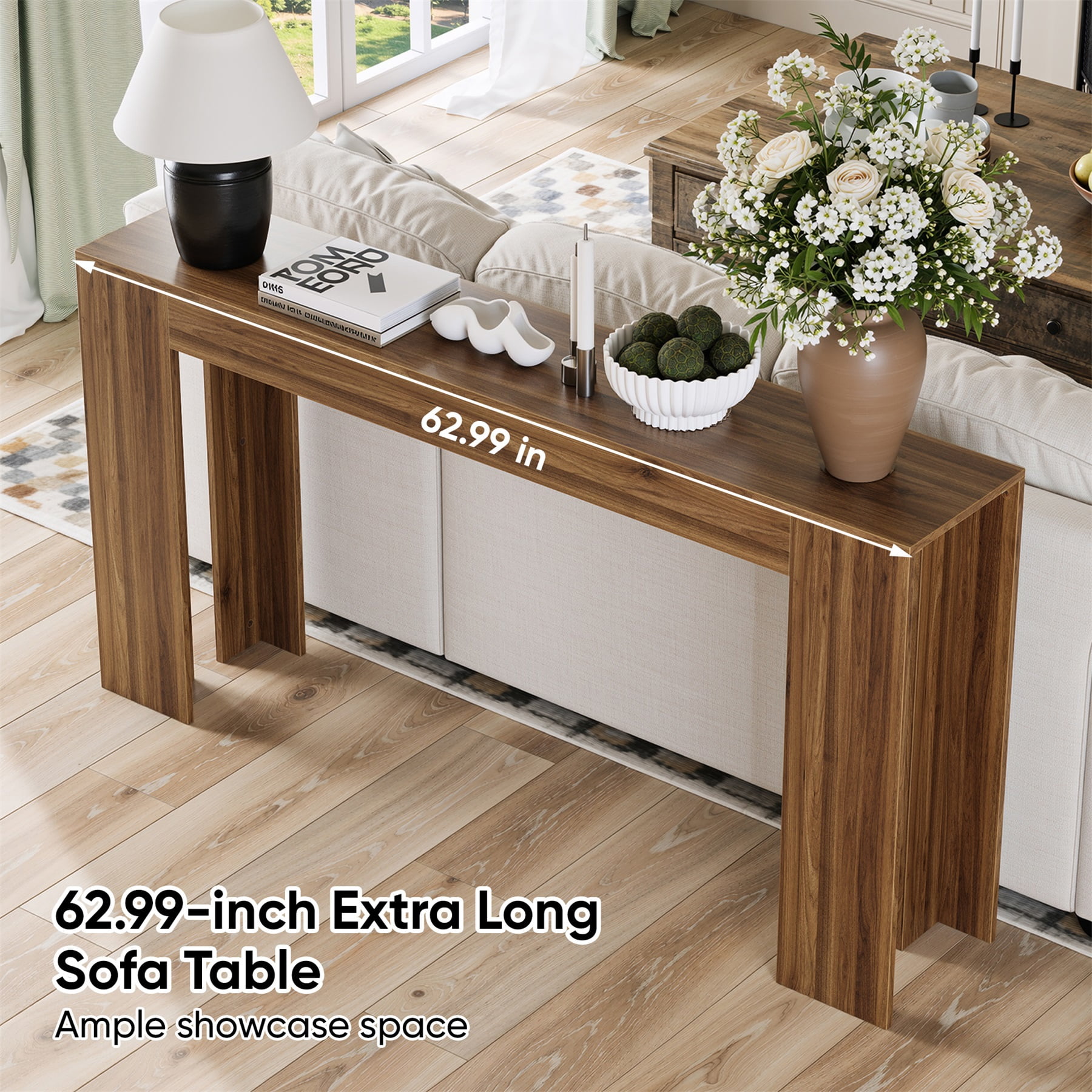 Hommoo 62.99" Extra-long Entryway Table, Farmhouse Sofa Table, Console Table, Hallway Table, Walnut