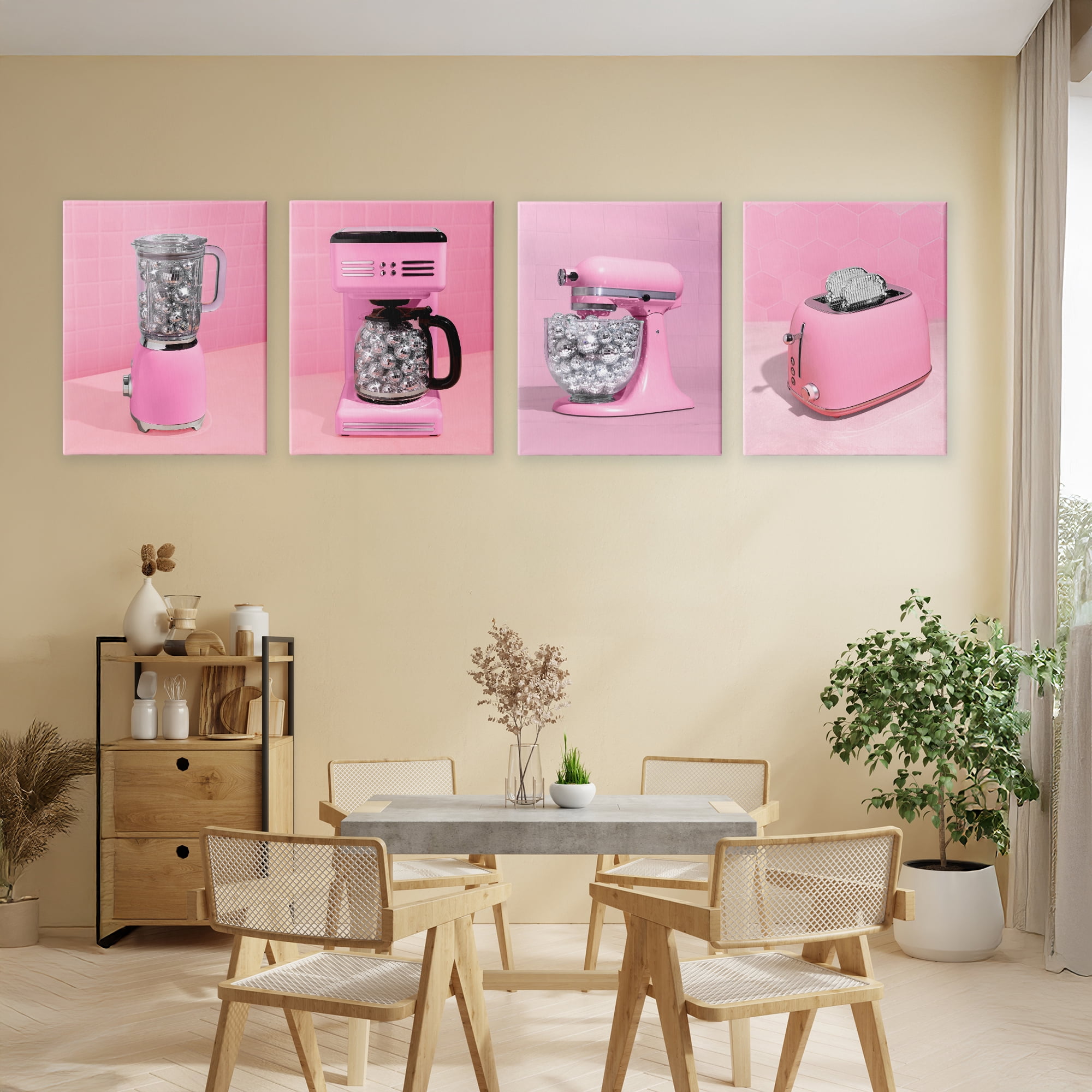 Stupell Industries Disco Drink Blender over Pink 4 Piece Canvas Wall Art Set, design by LISH Creative