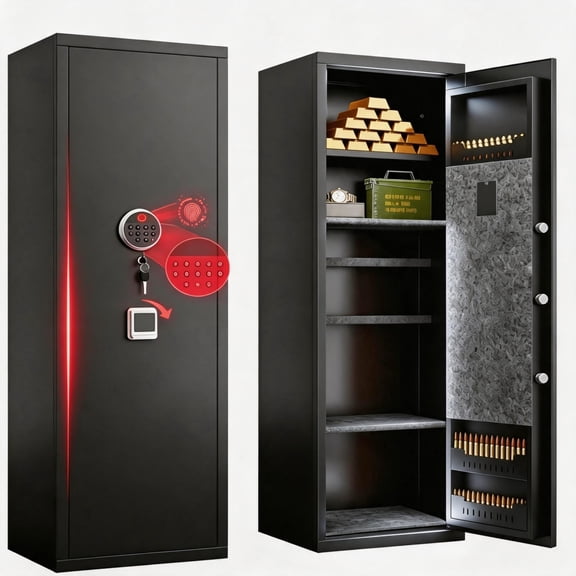 Gun Safe, 57'' Safe, 0.1s Fingerprint Unlock Gun Safe for Rifles and Pistols, Gun Cabinet Safe for Handgun with Adjustable Shelves, Suitable for Rifles, Pistols &Shotguns