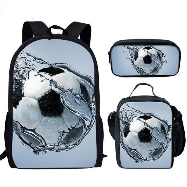 3Pcs Creative Football Print School Bag Set for Teenager Boys Girls Student Daily Casual Campus Backpack Lunch Bag Pencil Bag