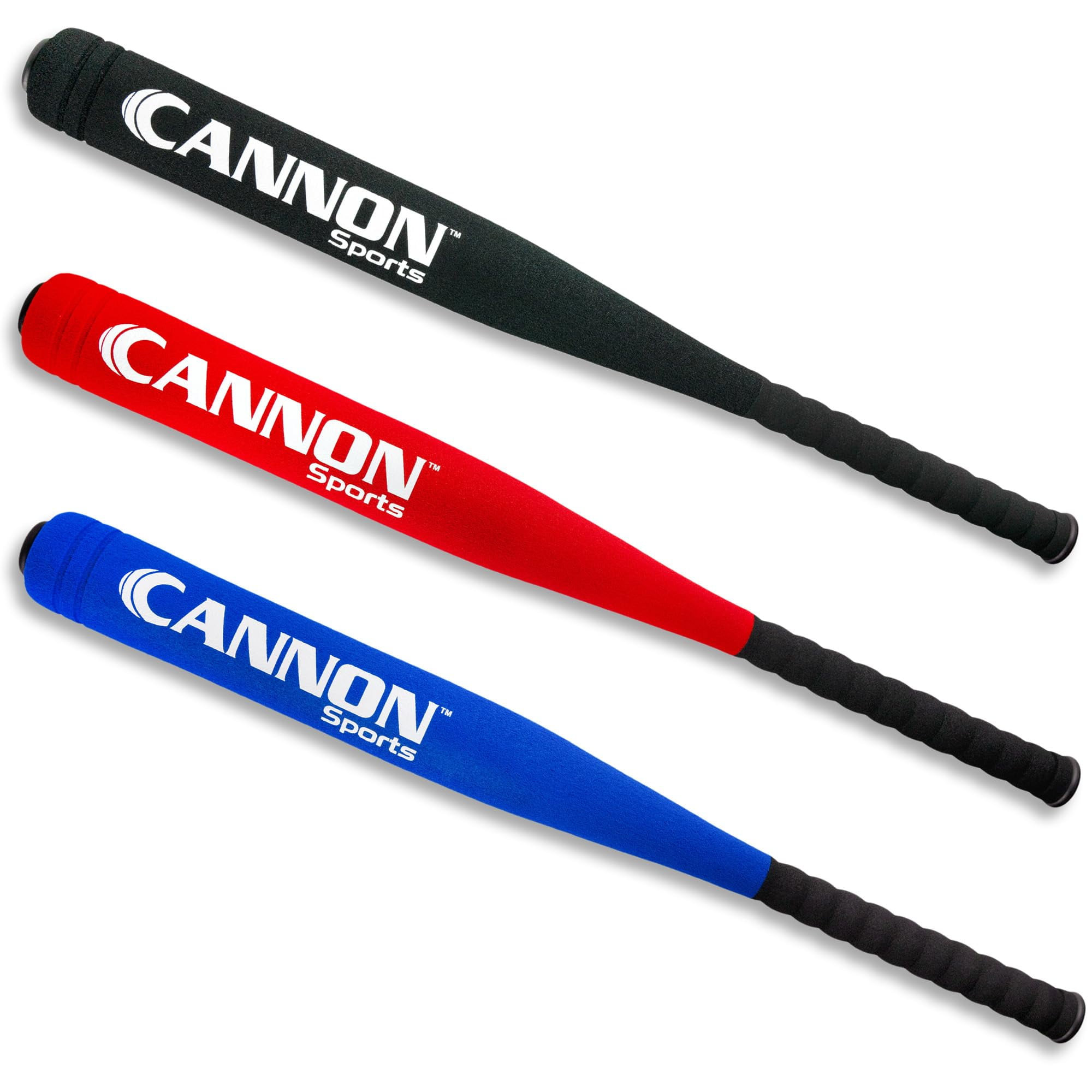 Cannon Sports Foam Baseball Softball Bat - 29-Inch Padded Training Bat with Strong Poly-Core – Soft Foam Practice Bat (Blue, Red, Black, 3 Bats)