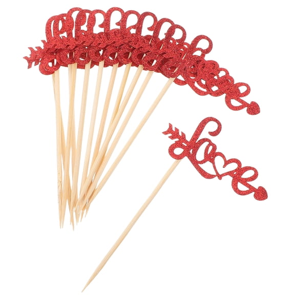 FUEENIRVA Happy Valentines Day Decorations 12pcs Loves Heart Cake Toppers Red Plastic for Party Hosts
