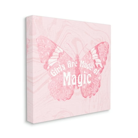 Girls Are Made of Magic Pink Patterned Butterfly Animals & Insects Gallery-Wrapped Canvas Print Wall Art, 17x17