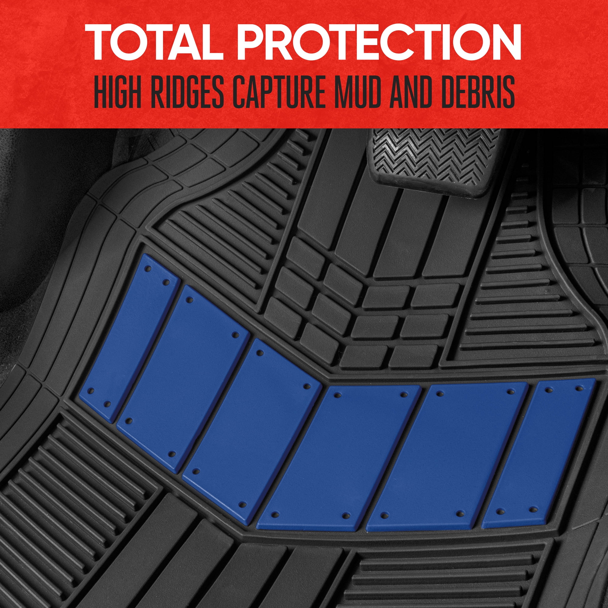 BDK Heavy Duty Blue Rubber Car Mats Full Set - Universal Trim-To-Fit All Weather Floor Mats - Floor Mats for Car Accessories - Front & Back Interior Floor Mats for Truck Accessories