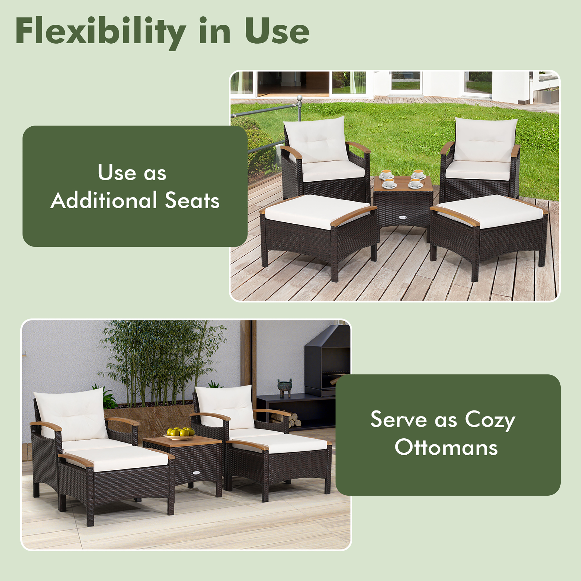 Gymax 5PCS Outdoor Patio Rattan Furniture Set PE Wicker Lounge Chair w/ Wood Tabletop - image 5 of 10