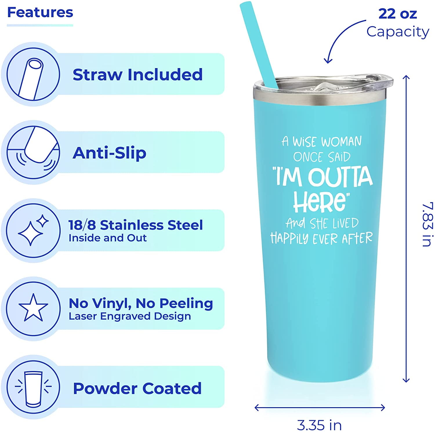 SassyCups Stainless Steel Funny Wise Woman Tumbler, Aqua Blue, 22 oz