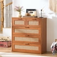 thumbnail image 3 of Leyaoyao 5 Drawer Dresser for Bedroom, Boho Wood Storage Cabinet with Embedded Handle, Adult Vertical Chest of Drawers for Living Room, Guest Room, 3 of 7