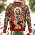 thumbnail image 2 of Suéter feo de punto divertido de Navidad de algodón con diseño de Papá Noel y mascotas, estilo vintage e informal de invierno, estilo Harajuku, retro, de manga larga, con impresión 3D, talla M, 2 of 5