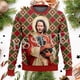 thumbnail image 2 of Suéter feo de punto divertido de Navidad de algodón con diseño de Papá Noel y mascotas, estilo vintage e informal de invierno, estilo Harajuku, retro, de manga larga, con impresión 3D, talla M, 2 of 5