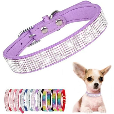 2Pcs Bling Cat Collar  Rhinestone Dog Collars Girl Diamond Puppy Collar Female Sparkly Sparkle Jewelry Cute Adjustable for XXS XS Small Medium Boy Pet Cat Princess