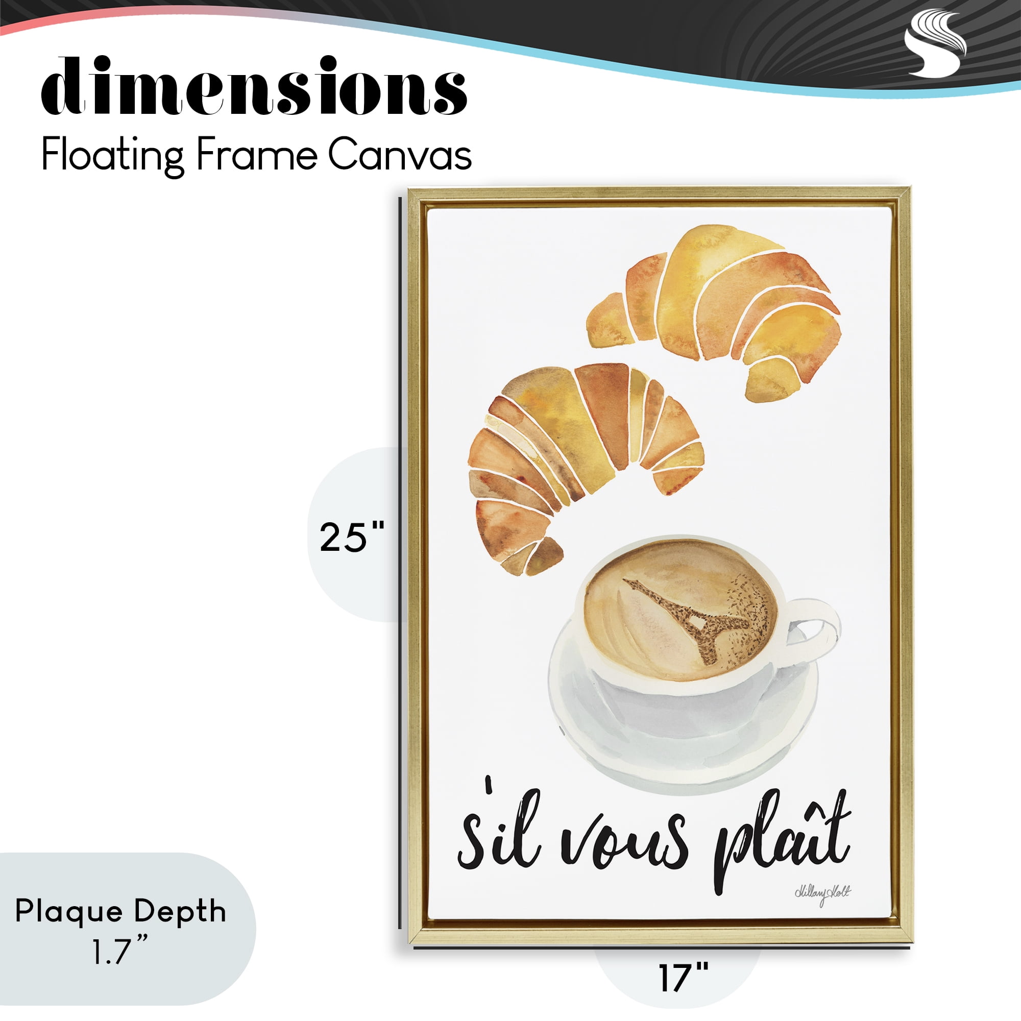 Stupell Industries Paris Croissant and Coffee Gold Framed Floater Canvas Wall Art, design by Hillary Holt