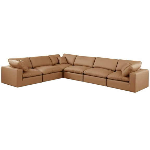 Meridian Furniture Comfy Cognac Faux Leather Modular Sectional