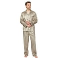 thumbnail image 2 of Tony & Candice Men's Classic Silk Satin Pajama Set Adult Sleepwear (X-Large, Coffee), 2 of 7
