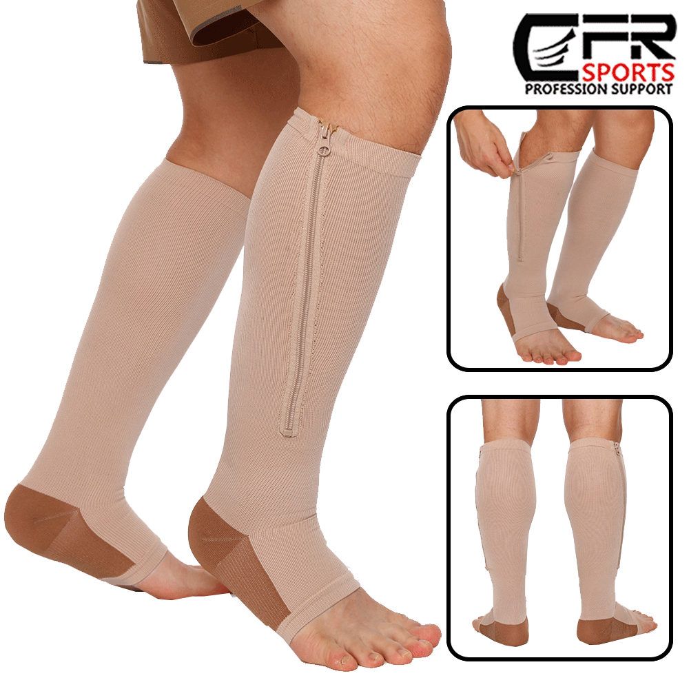 Copper Zipper Compression Socks Support Graduated Stockings Mens Women