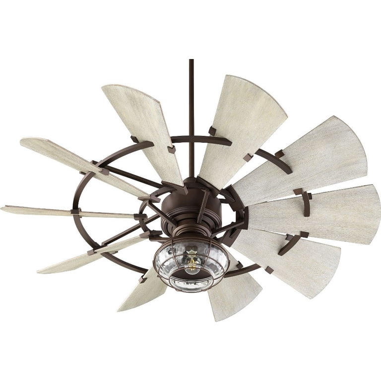 Quorum Windmill 72" Ceiling Fan In Oiled Bronze | Farmhouse Ceiling Fan With Weathered Oak Blades & Remote