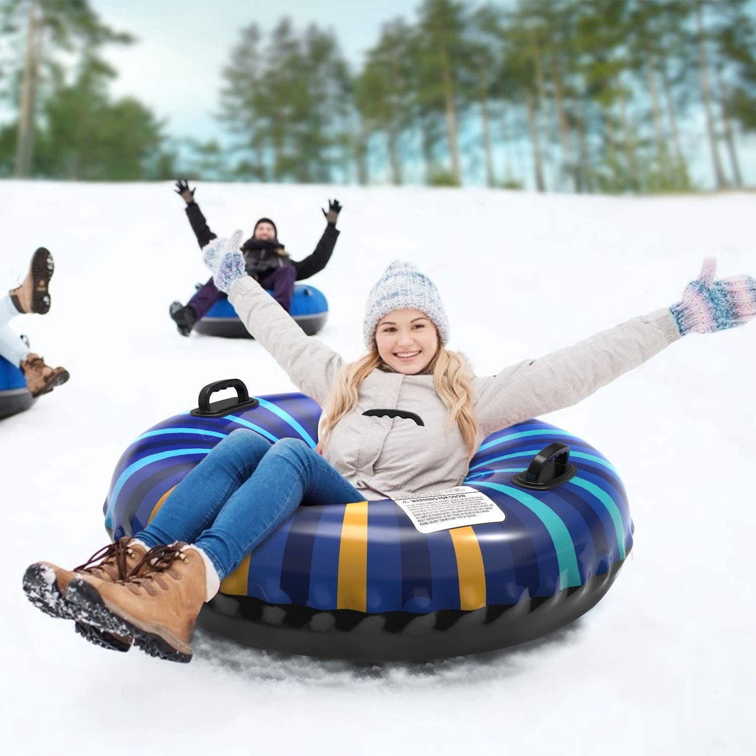 Snow Tube Heavy Duty 47" Large Size Inflatable Snow Tube for Kids and Adults, Snow Tubes with 2 Handles Made of Triple Layer Bottom & Thickening Material