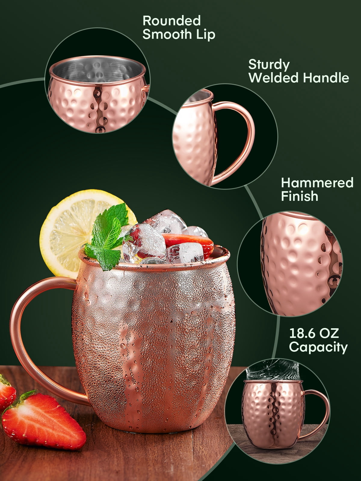 Moscow Mule Copper Mugs Set of 4, 100% Handcrafted, Large Size 19 ounces
