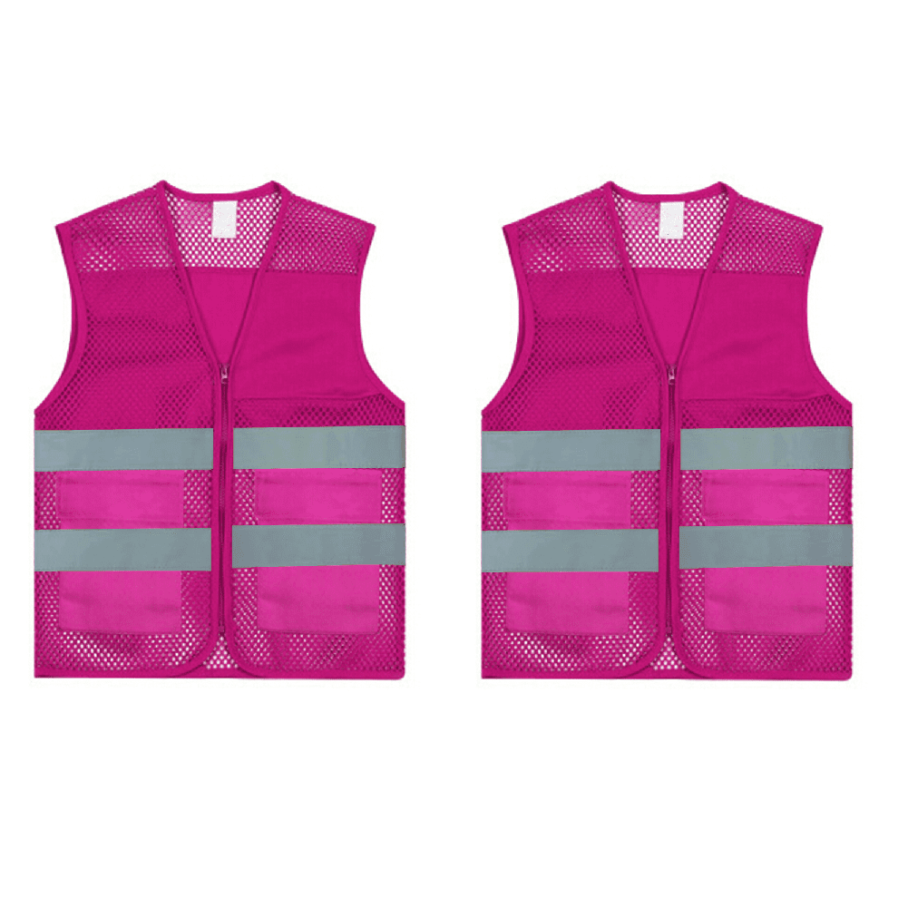 TOPTIE Pack of 2 Mesh Safety Vests High Visibility Zipper Front with 2