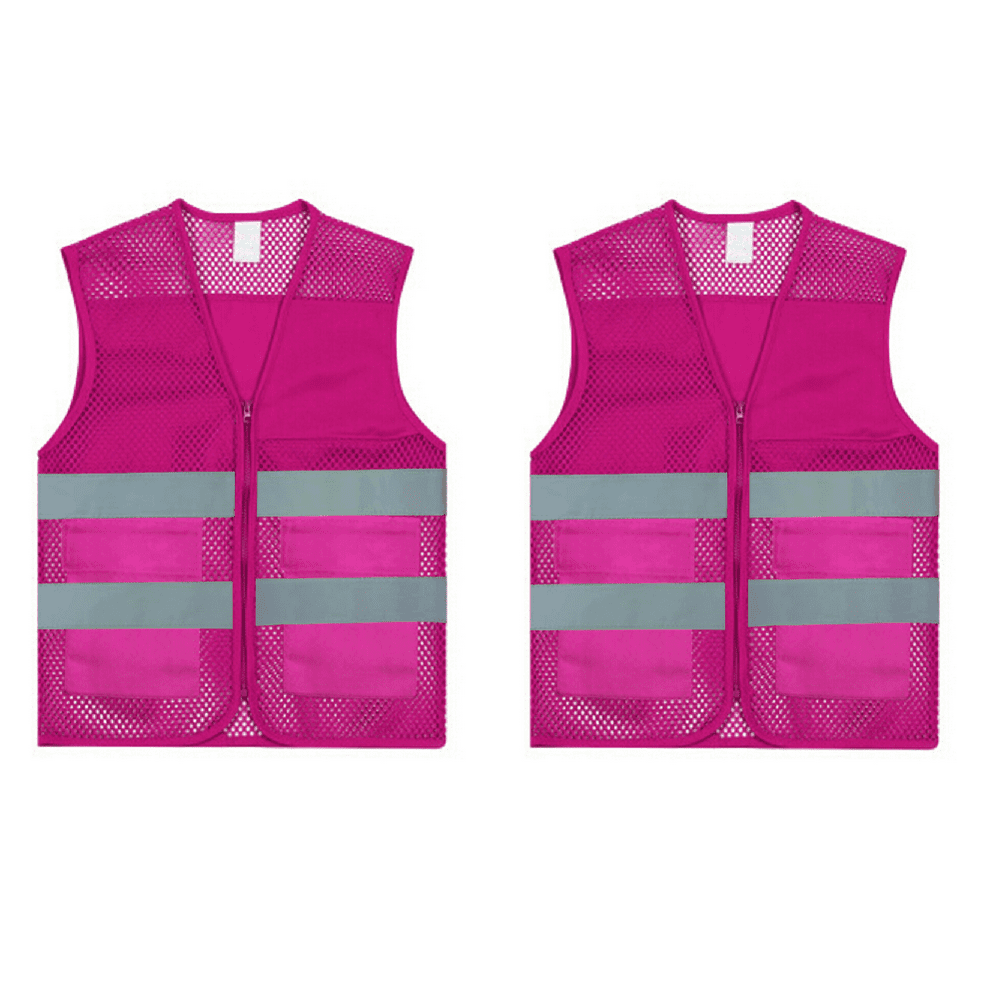 TOPTIE Pack of 2 Mesh Safety Vests High Visibility Zipper Front with 2