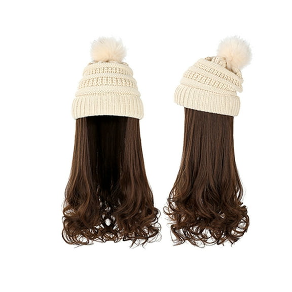 Fashion Long Curly Hair Hat Wig One Knit Hat Wool Curl Corn Perm Curl(2Pack)