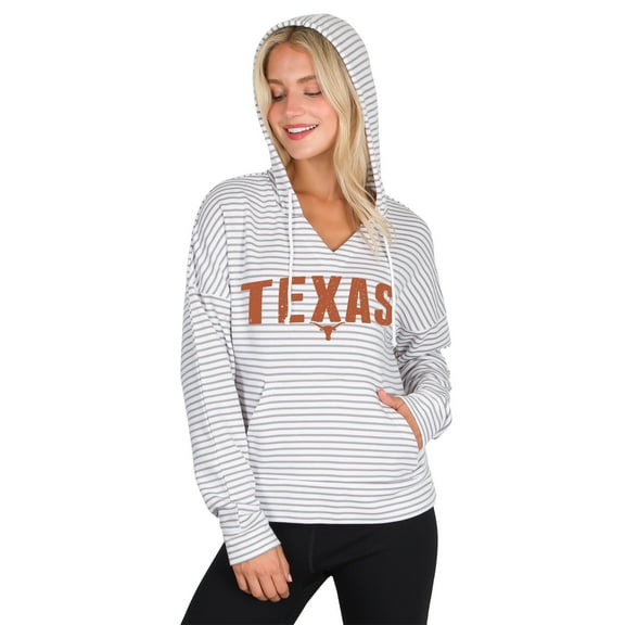 Men's Concepts Sport White/Gray Texas Longhorns French Terry Striped V-Neck Pullover Hoodie