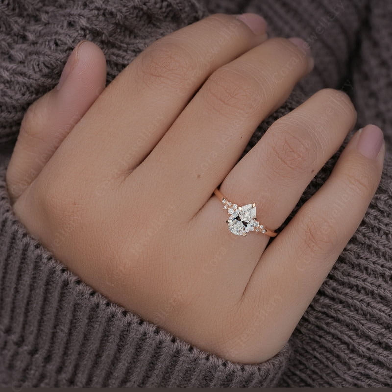 Cora Jewellery 1.25TCW Snow Drift Pear Moissanite Engagement Ring for Women, 14K Rose Gold, 4 US