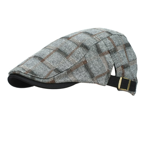 Mens Hat Adult Male down Cap Men Men Plaid Embroidery Hat Simple Peaked Cap  Washed Breathable forward Cap Clothes(Dark Gray,One Size)