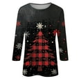 thumbnail image 4 of KIHOUT Womens Tops Long Sleeve Juniors Fashion Christmas Printing Loose T-shirt 3/4 Sleeves Blouse Round Neck Casual Tops, 4 of 5