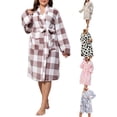 thumbnail image 2 of FOCUSNORM Women Flannel Bathrobe Plus Size Warm Long Sleeve Spa Night Kimono Robe with Belt for Soft Pajama Outfit, 2 of 3