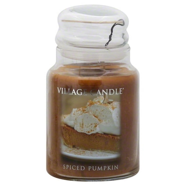Village Candle Large Apothecary Jar Scented Candle, Spiced Pumpkin, Orange, 21 Ounce
