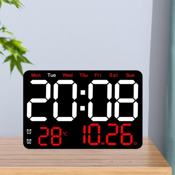 Reloj despertador Digital, reloj calendario, pantalla LED, modo de memoria, ajuste de 10 niveles, Reloj de escritorio para dormitorio, estante, mesita Rojo Macarena Reloj despertador digital