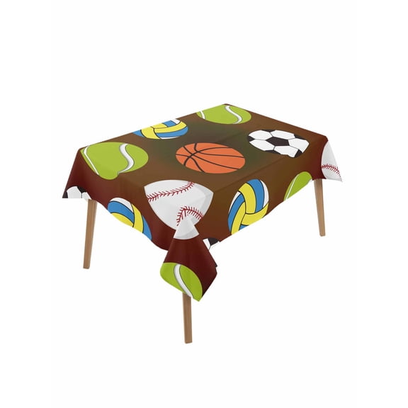 Brown Balls Table Cloth, Waterproof Tablecloth for Rectangle Tables, Baseball Tennis Basketball Football Reusable Washable Fabric Table Cover for Restaurant Kitchen Dining Tables 60"x84"