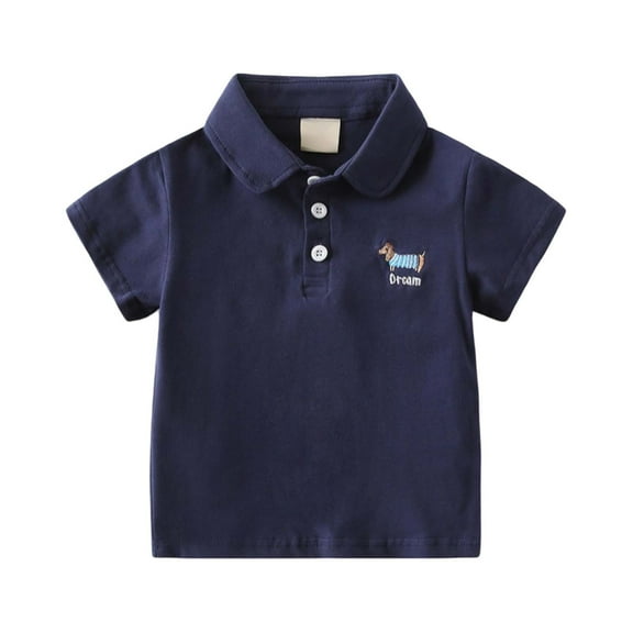 RUTAYY Infant Infant Boys' Polo Shirt Casual cartoon print gentleman short sleeve POLO shirt lapel Beach Fashion Tops , Navy, 18-24 Months