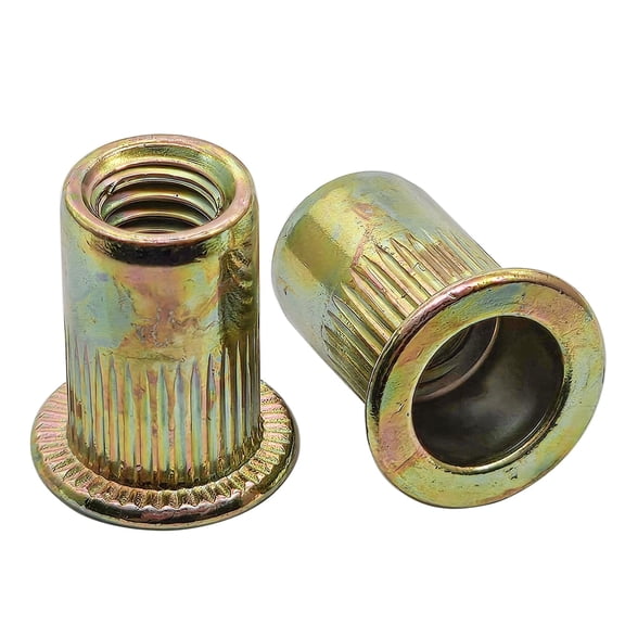 M6 Metric Rivet Nuts,Zinc Plated Finish Carbon Steel Flat Head Threaded Insert Nut,Knurled Body(50Pcs)