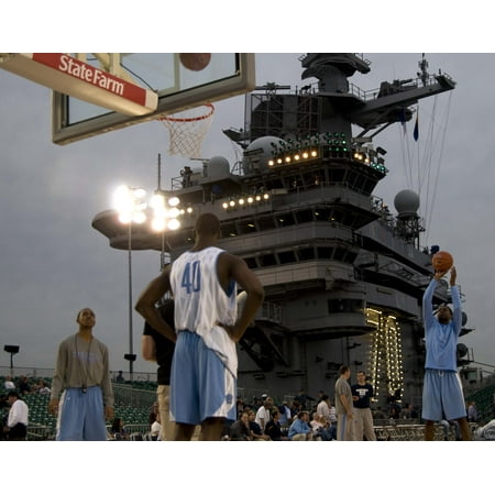 North Carolina College Basketball - LAMINATED POSTER College basketball players from the University of North Carolina practice aboard the Nimitz-class a Poster Print 24 x 36