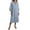 Light Blue, variant on Cotton Linen Shirt Dress 3/4 Bell Sleeve Lapel V Neck Button Down Midi Dress Casual Loose Fit Pleated Tunic Dress Sundress